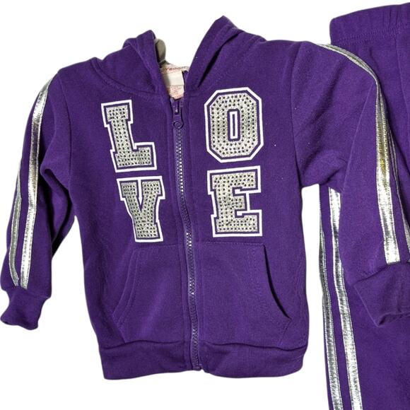 TEDDY BOOM Purple Girls 2T NWT Sparkle LOVE Zipper Hoodie Sweatpants NEW Gift - Picture 2 of 10